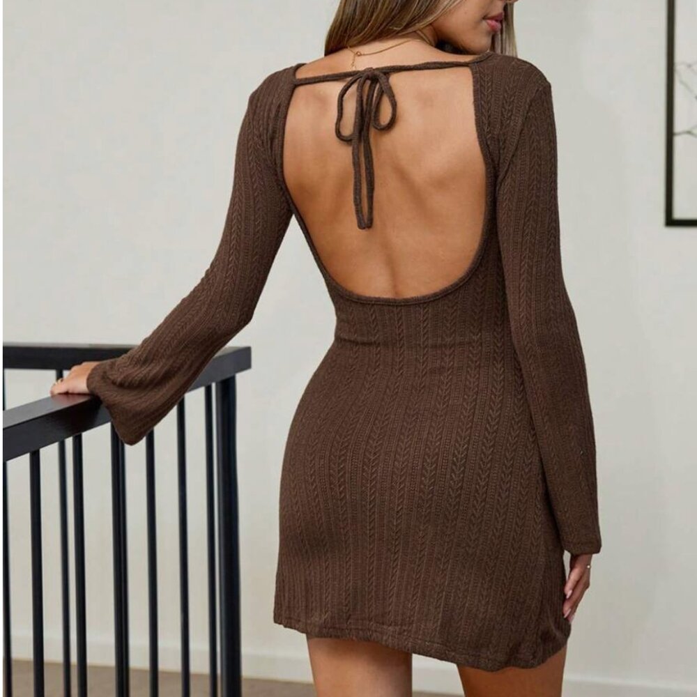 Backless Long-Sleeve Sweater Dress